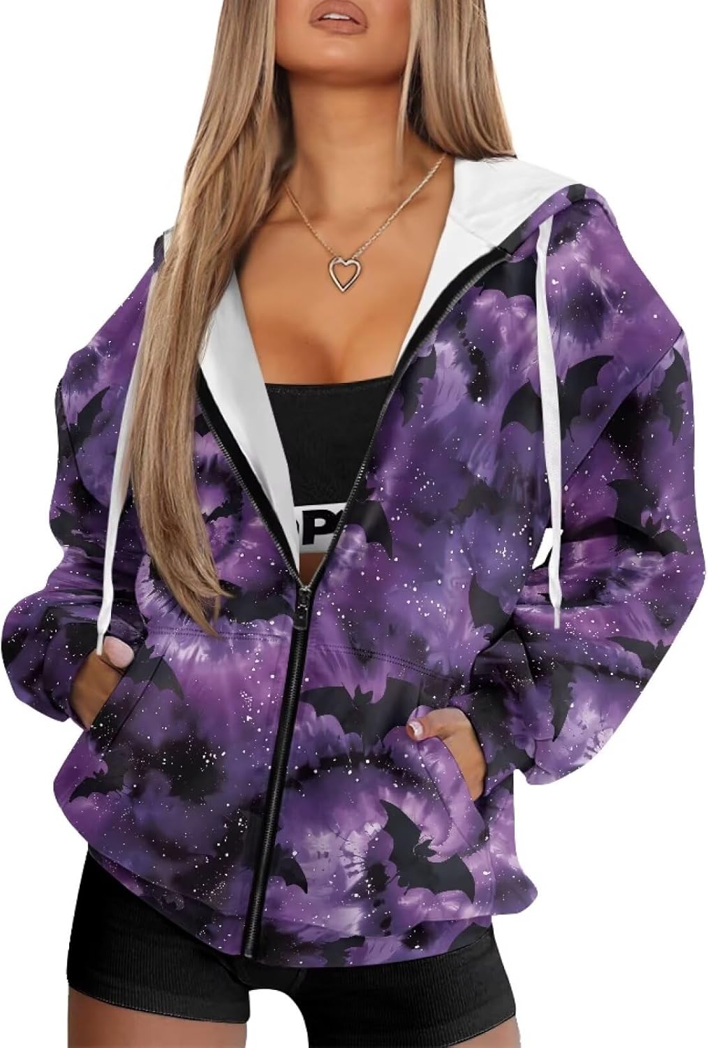 HUGS IDEA Hoodies for Women Cozy Fashion Zip Up Sweatshirt Tops Fall Winter Outfits Daily Wear