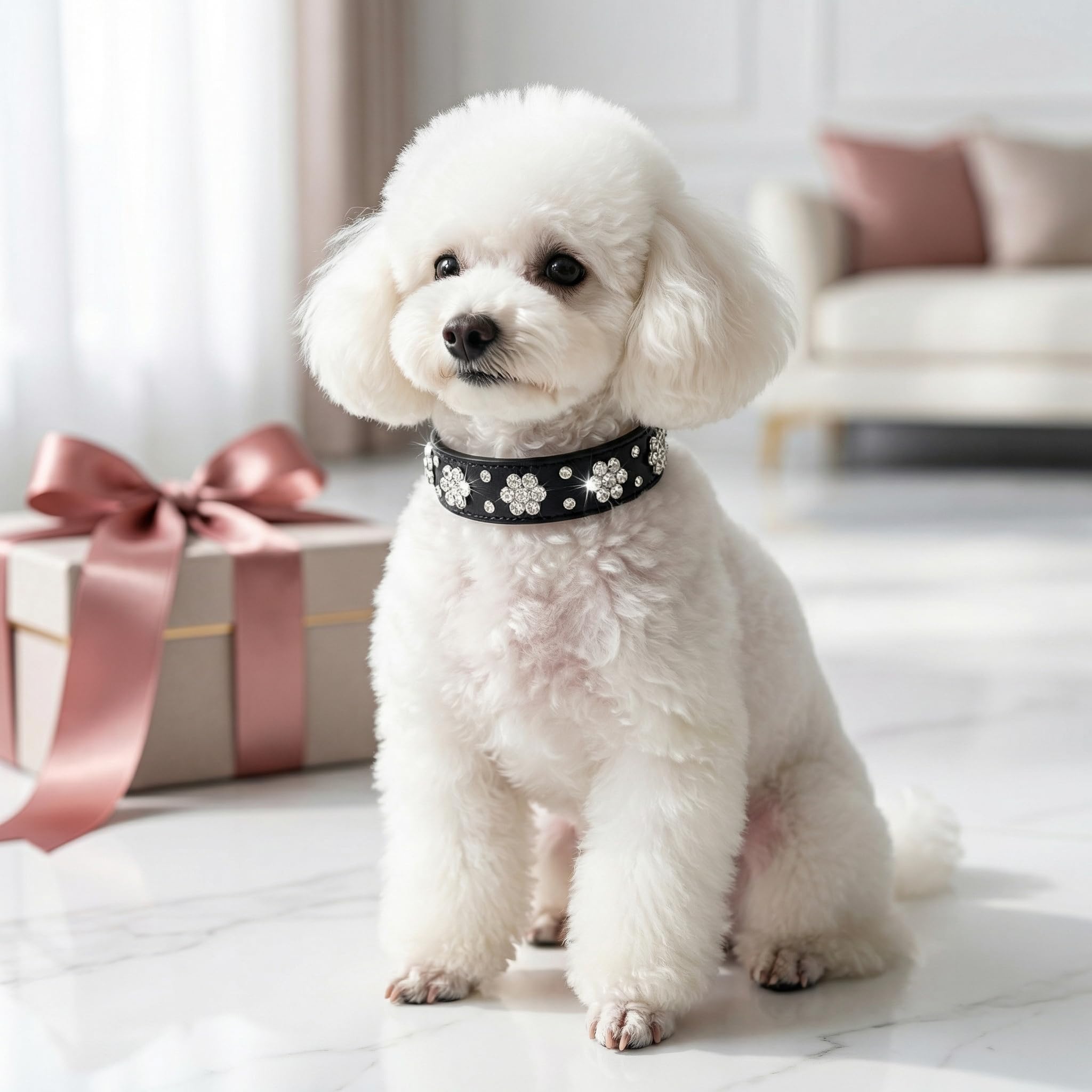 Collar de perro con diamantes de imitación, bonito collar de perro con diamantes de imitación, collar de piel sintética, tamaño ajustable, tamaño pequeño, mediano y grande (S: 21-27 cm, rosa)
