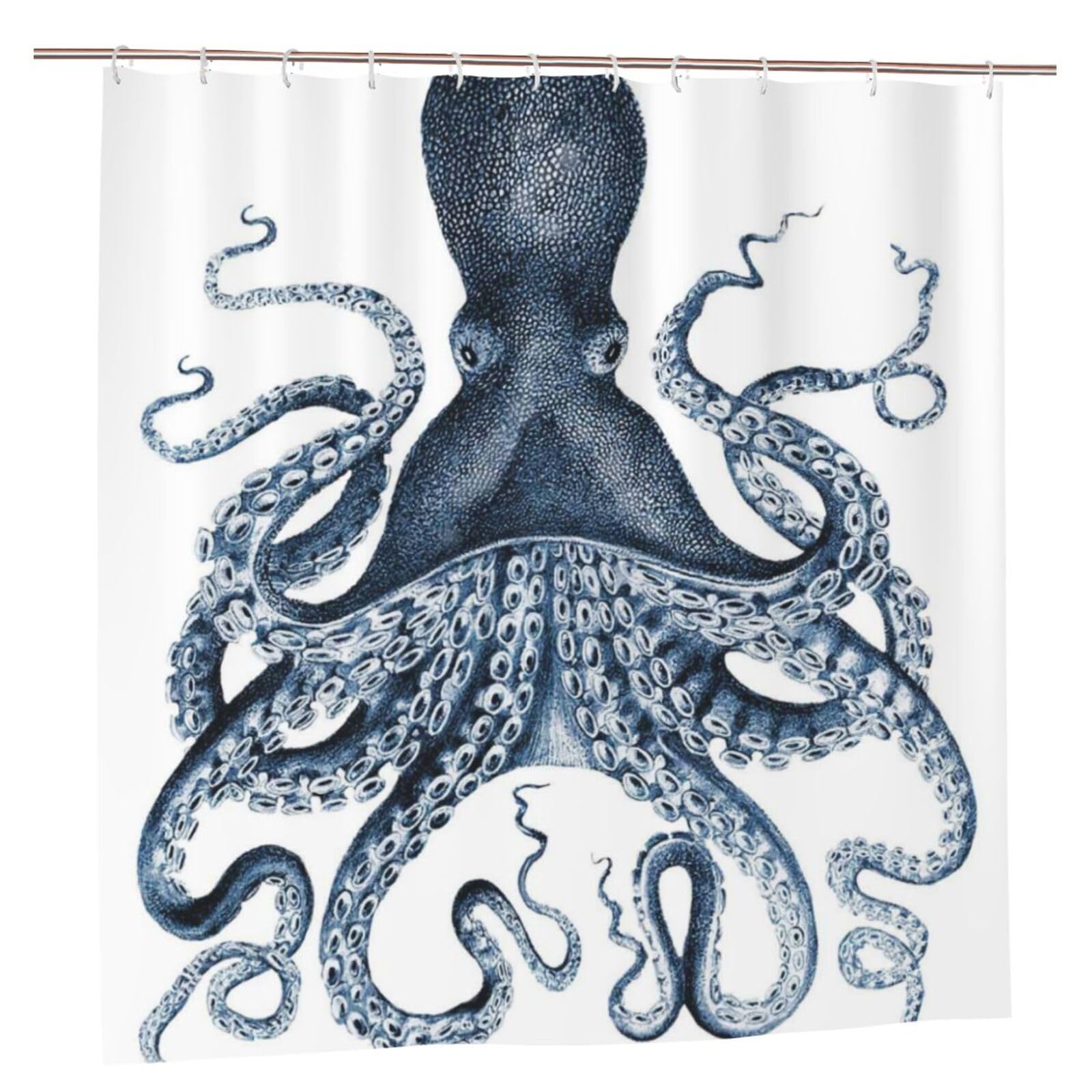 Oudrspo Polyester Fabric Shower Curtain - 70x70 Inch with Metal Grommets, Artistic Privacy Design, Octopus Majestic Sea Creature Artistic Illustration with Grunge Effect