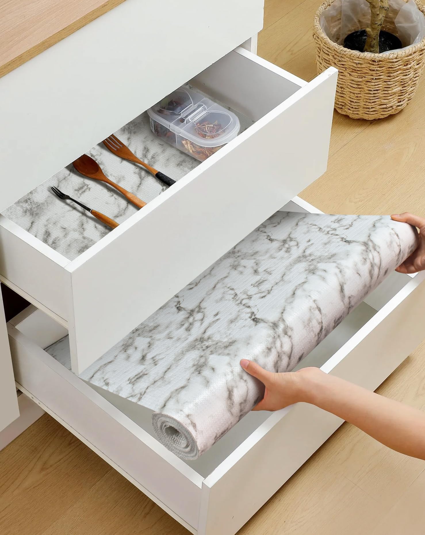 MelunMer Forro para estantes de cajones para armarios de cocina, no adhesivo, 17.3 x 23.62 pies, fuerte agarre, antideslizante, papel grueso, fácil de limpiar, impermeable/lavable, mármol gris