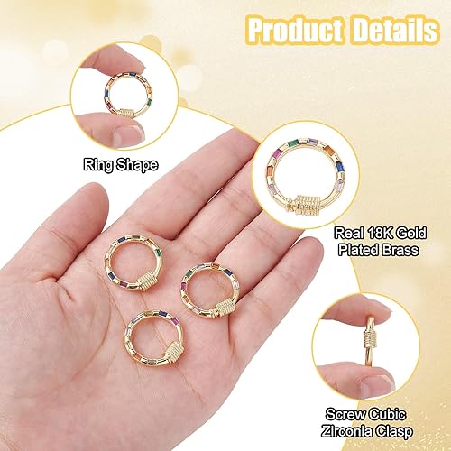 Miniatura 2 de LiQunSweet 5 piezas coloridas de larga duración chapadas micro pavimentar cúbicos redondos tornillo mosquetón bloqueo encantos para pulsera,