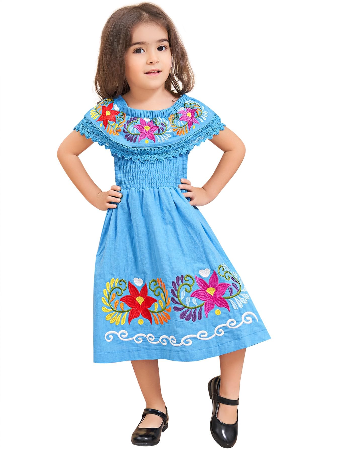 Mexican Dress for Girls Traditional Vestidos Mexicanos Cinco de Mayo Embroidered Dresser Toddler Kids
