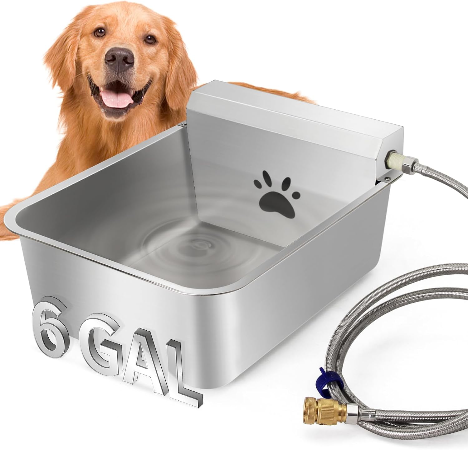 6 Gallons Automatic Animal Water Dispenser X-Large Stainless Steel Outdoor Waterer Bowl Dispenser for Dogs & Chicken, Auto Fill Livestock Water Trough with 2m Hose(13.6"x17"x9")