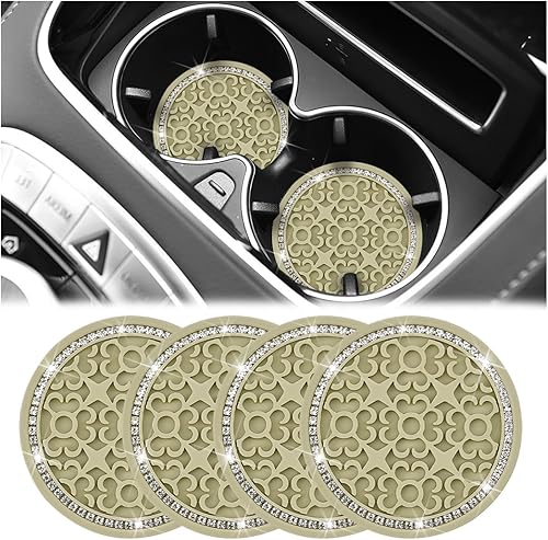 Miniatura 8 de – Portavasos para automóvil con diamantes de imitación, 4 unidades, 2.75 pulgadas, silicona con cristales de strass, tapetes antideslizantes para