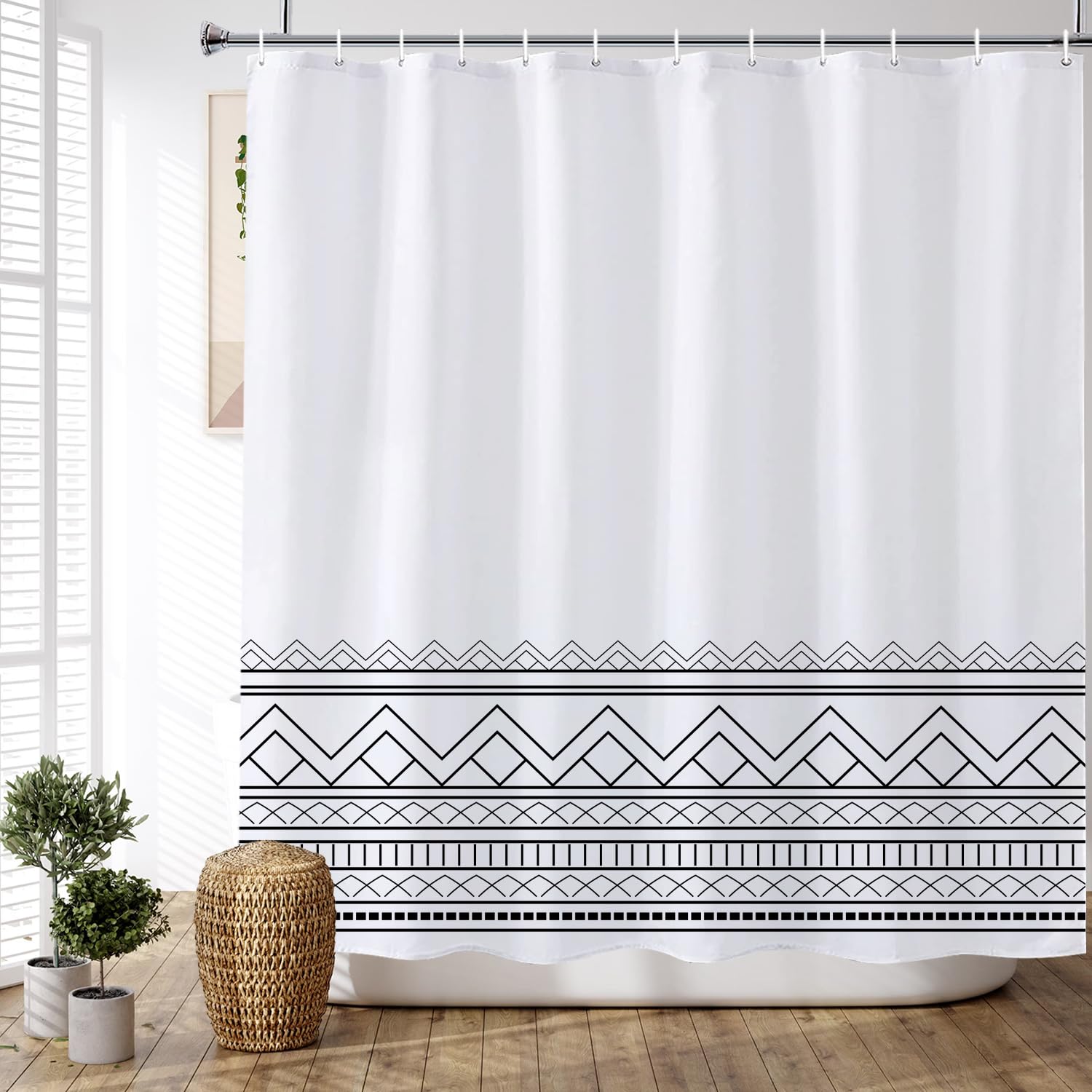 ChloropLastid Black and White Shower Curtain Modern Striped Shower Curtains for Bathroom Boho Modern Rustic Farmhouse Waterproof Fabric Bathroom