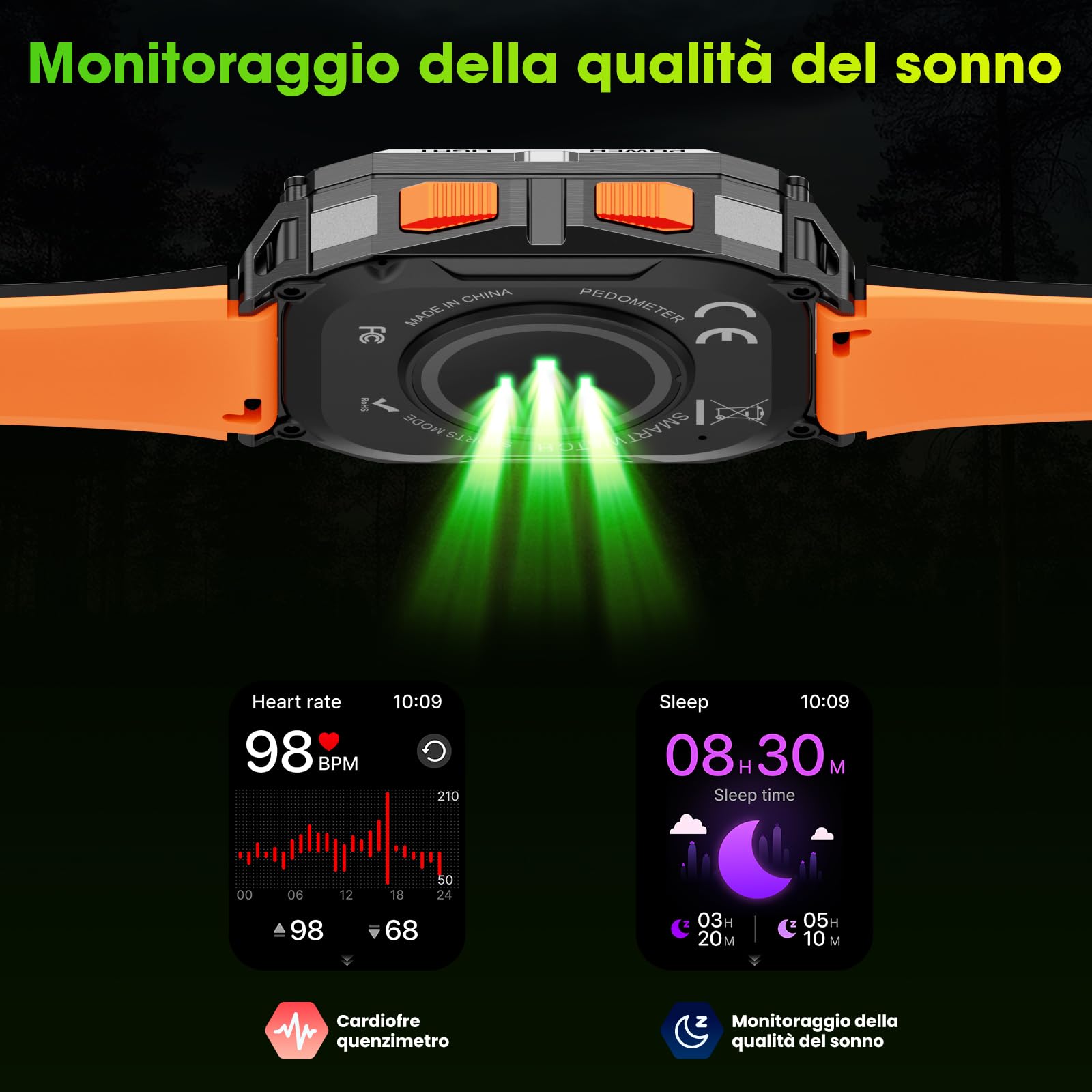 Smartwatch Uomo, 1000mAh(Durata 25 Giorni), 2.01" Orologio Smartwatch Militare con Torcia/Chiamate Bluetooth/Notifiche Messaggi/Frequenza Cardiaca/Sonno/100+ Sportive, Smart Watch per Android iOS