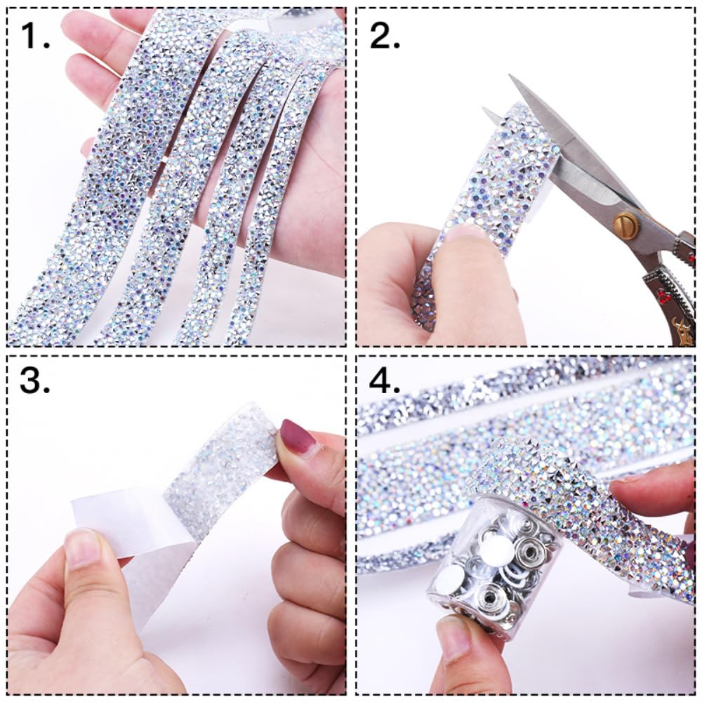 QUARKZMAN 2 Yards hars strassband, zelfklevende bling kristallen