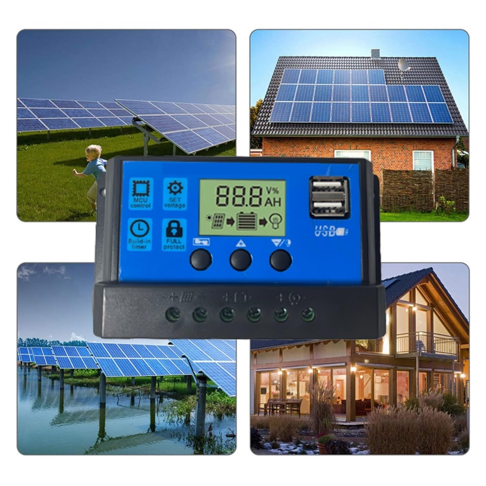 Kit pannello solare 60W completo Dual USB con celle solari controller for caricabatterie for telefono cellulare for yacht for camper e barche for auto Facile Installazione(Solar Panel Kit)