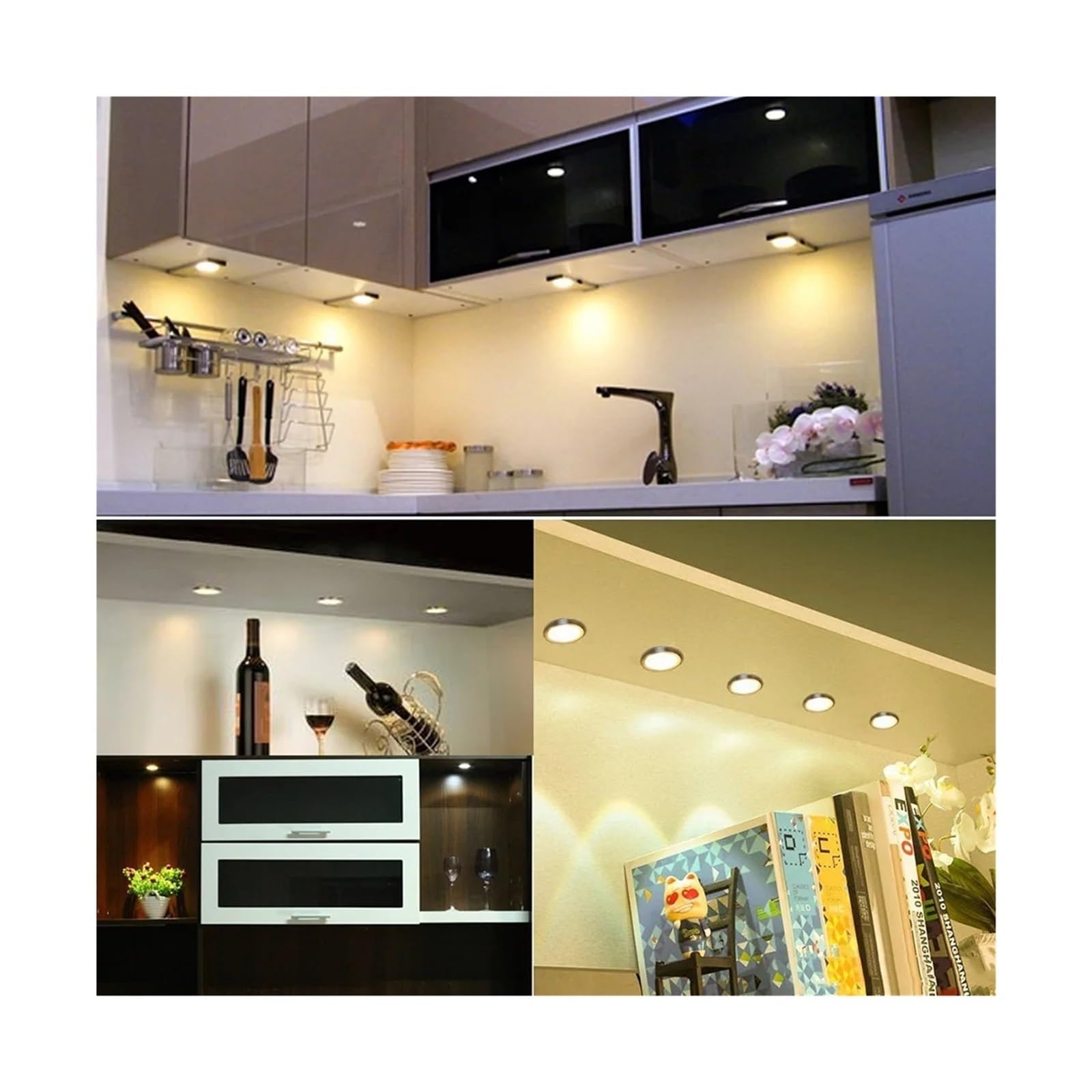 YFlifangting Luz Debajo del gabinete Control Remoto 2W DC12V LED Vitrina Luces de Armario hogar Cocina Vitrina Armario Luces de Noche (Color : 6PCS, Size : Cold White)