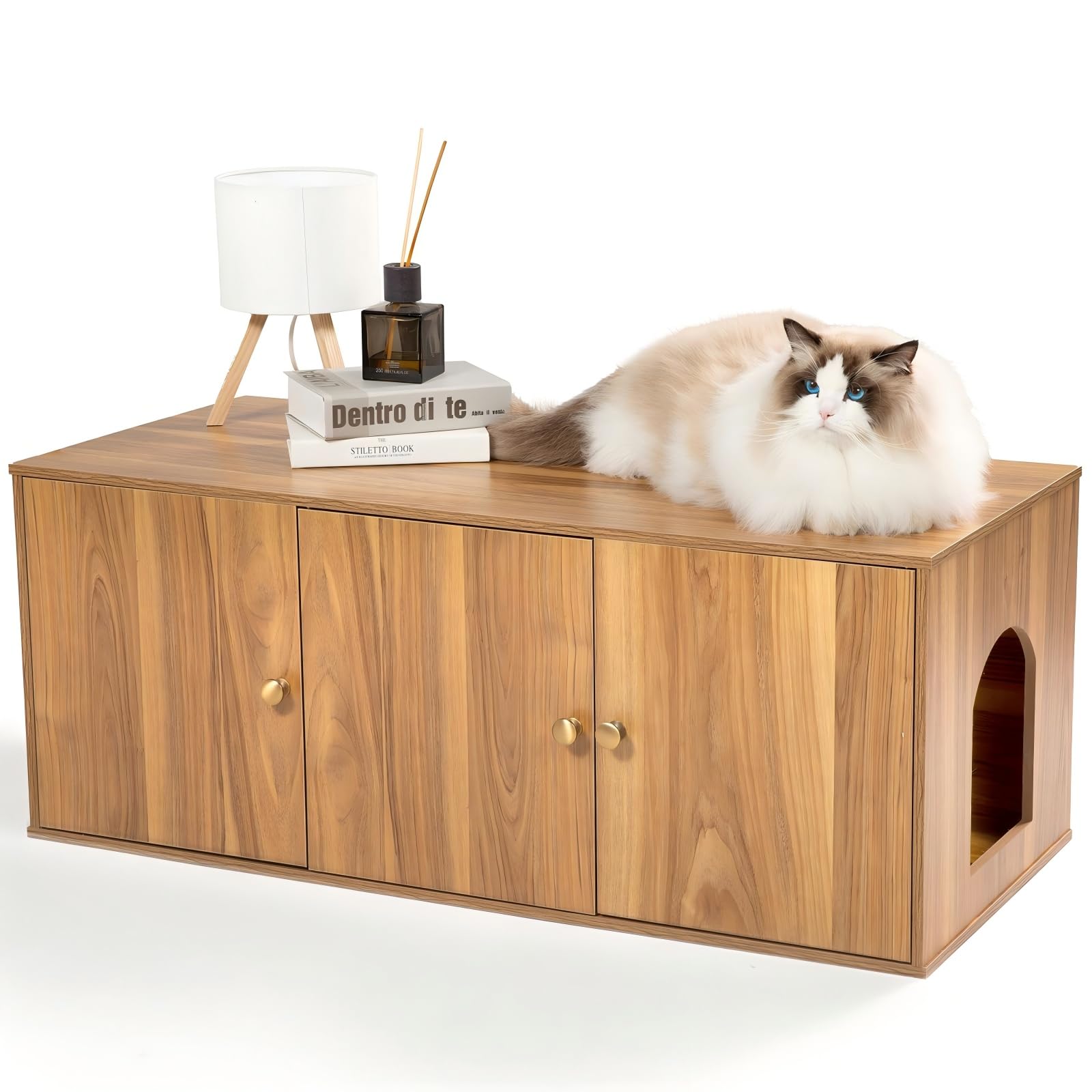 Cat Litter Box Enclosure Furniture with Storage, Hidden Litter Box Cabinet 42.5"L x 18.5"W x 16.9"H Double as Cat House TV Stand End Table for Living