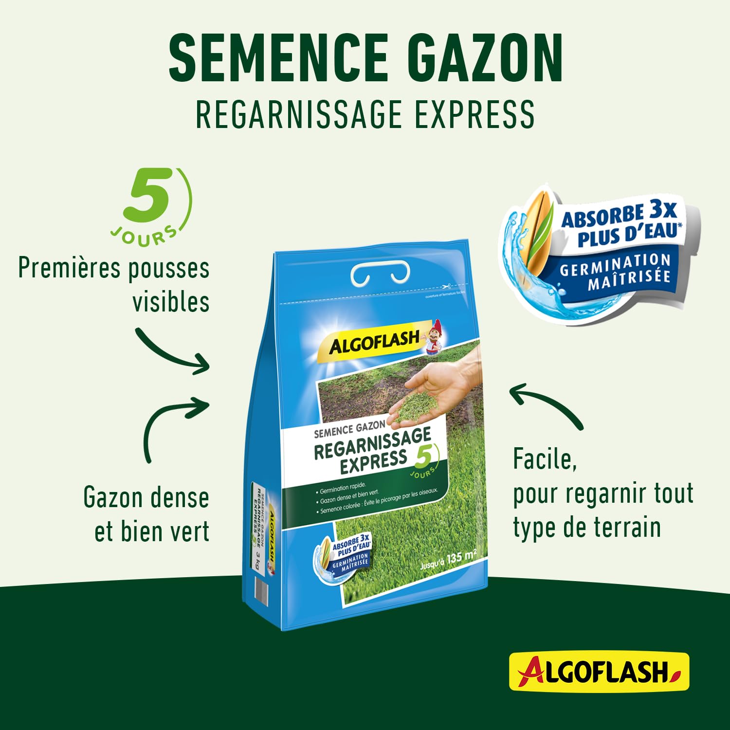 Semences Gazon Regarnissage Express 5 jours 3 kg