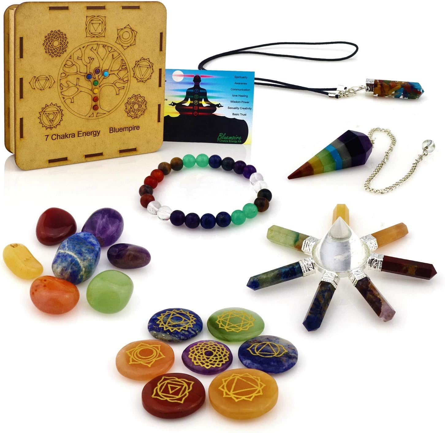 Chakra Stones Set - Crystals and Healing Stones Kit, 5 Ebooks (18 pcs)