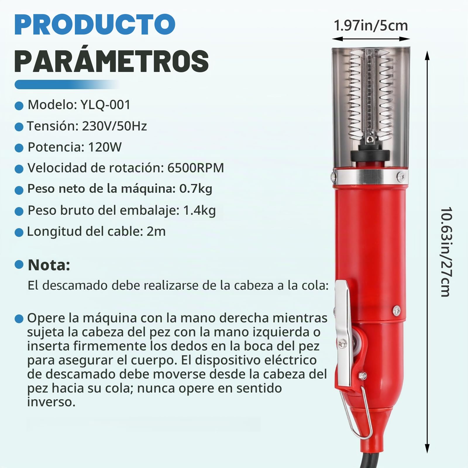 MXBAOHENG Escamador de Pescado Profesional eléctrico 120 W 6500 RPM escamador eléctrico Escalador Pescado eléctrico raspador Apto para como salmón/atún Rojo/Trucha/Arenque