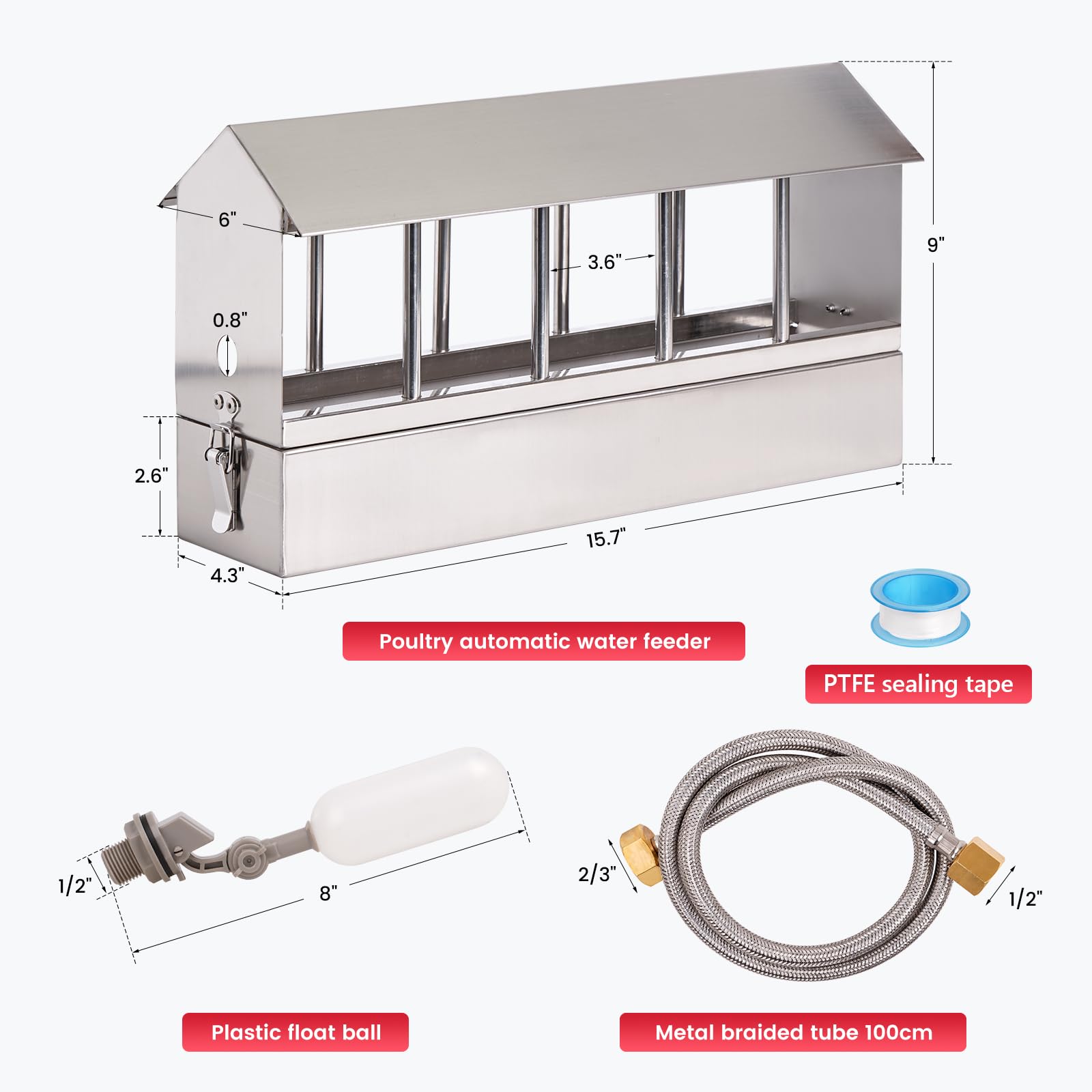 Dispensador automático de agua para pollos de acero inoxidable, dispensador de agua para palomas con válvula flotante, agua de llenado automático, fuente de riego para pollo, pato, ganso,