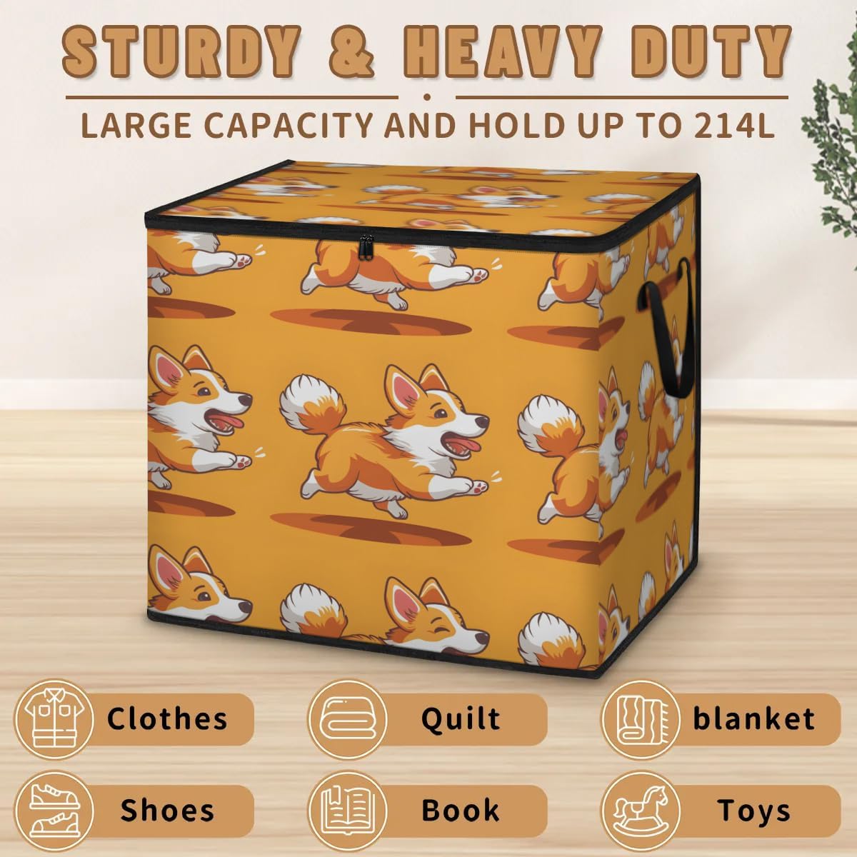 Honeybaby 214L Extra Large Comforter Storage Bag Cute Dog Storage Totes with Lids Waterproof Closet Organizer Folding Blanket Storage Bags for Clothes Bedding Pillows