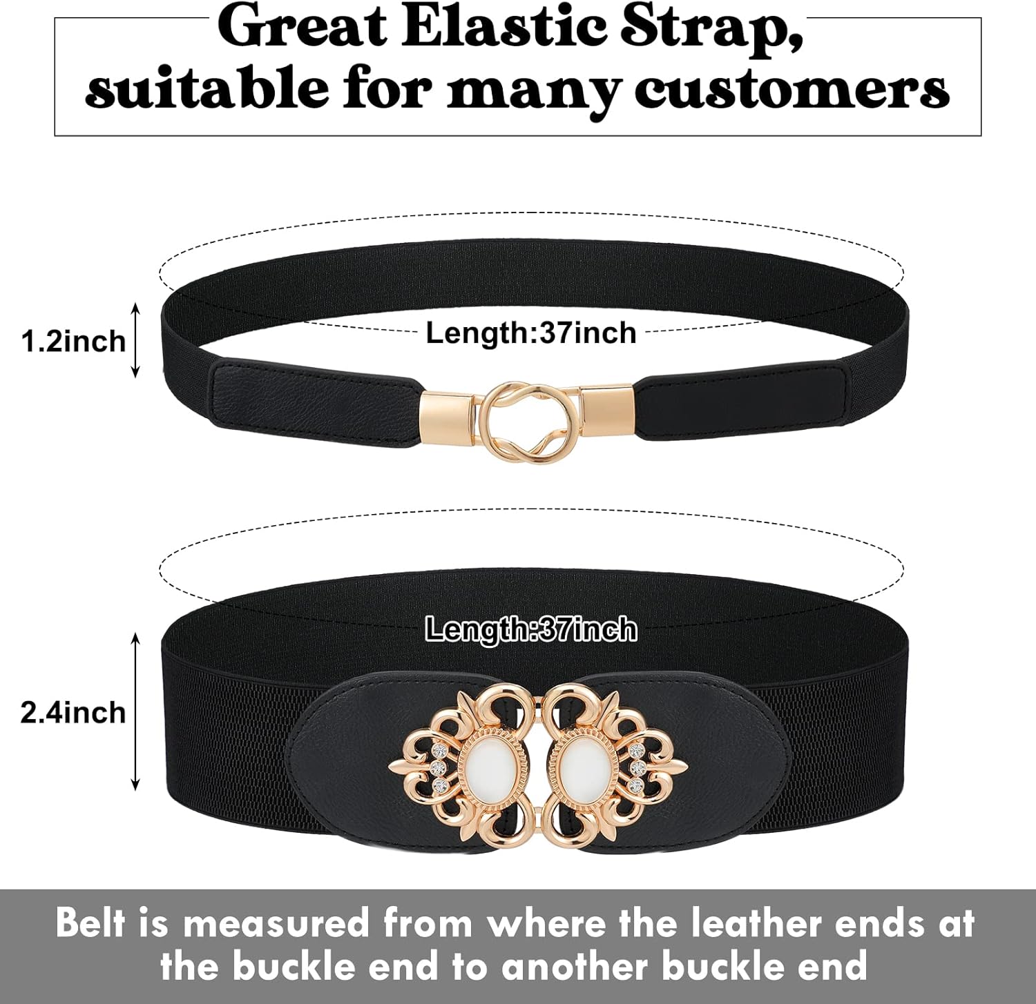 Xtinmee 4 Pieces Plus Size Waist Belts for Women 2 XL Wide Stretchy Elastic Vintage Black Belt for Dresses Accessories - Image 3