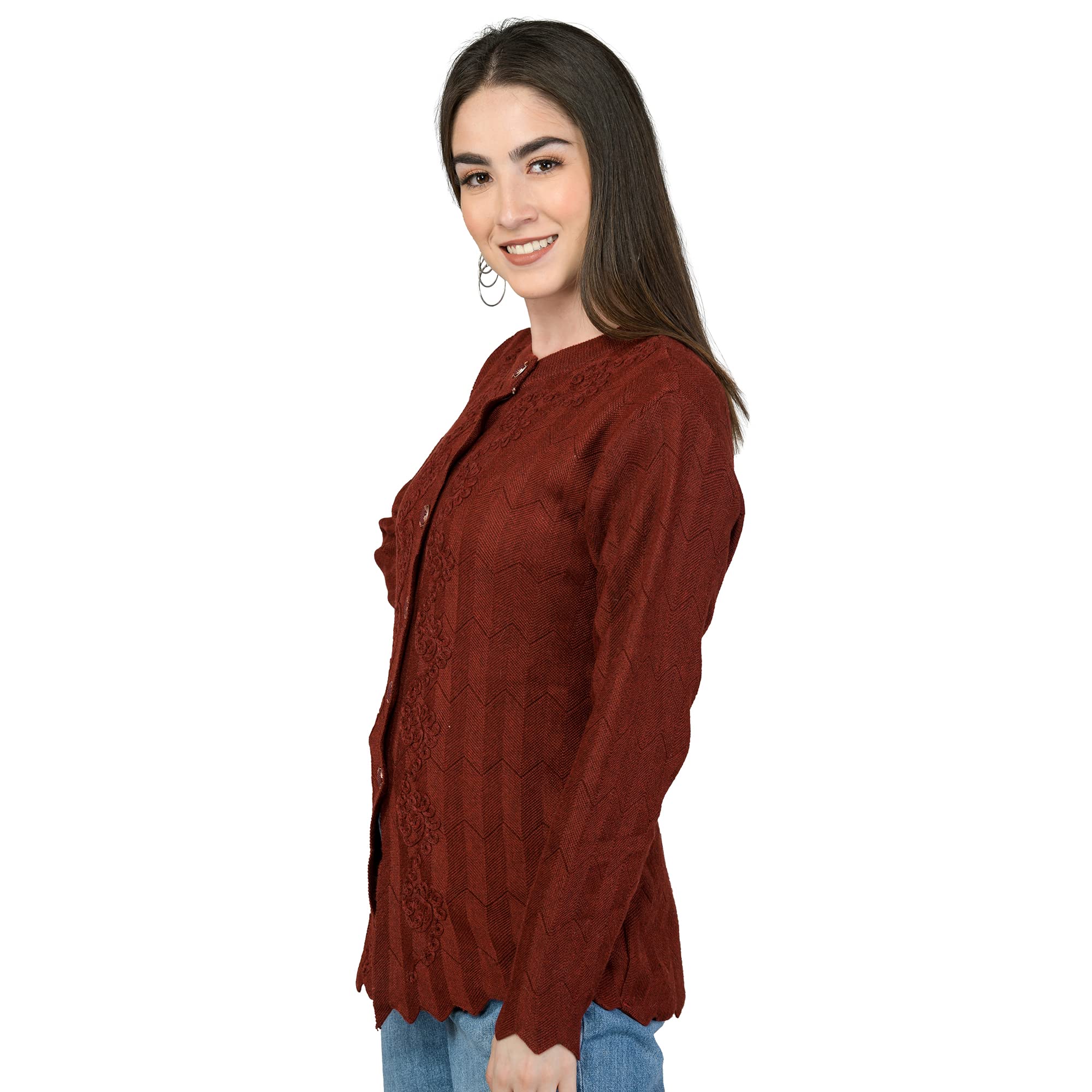 Women Woolen Round Neck Sweater Heavy Front Long Kadai Cardigan Winter Wear Pure Wool Cardigan for Women Free Size Cotty Warm Cardigans with Side Pockets-image-7