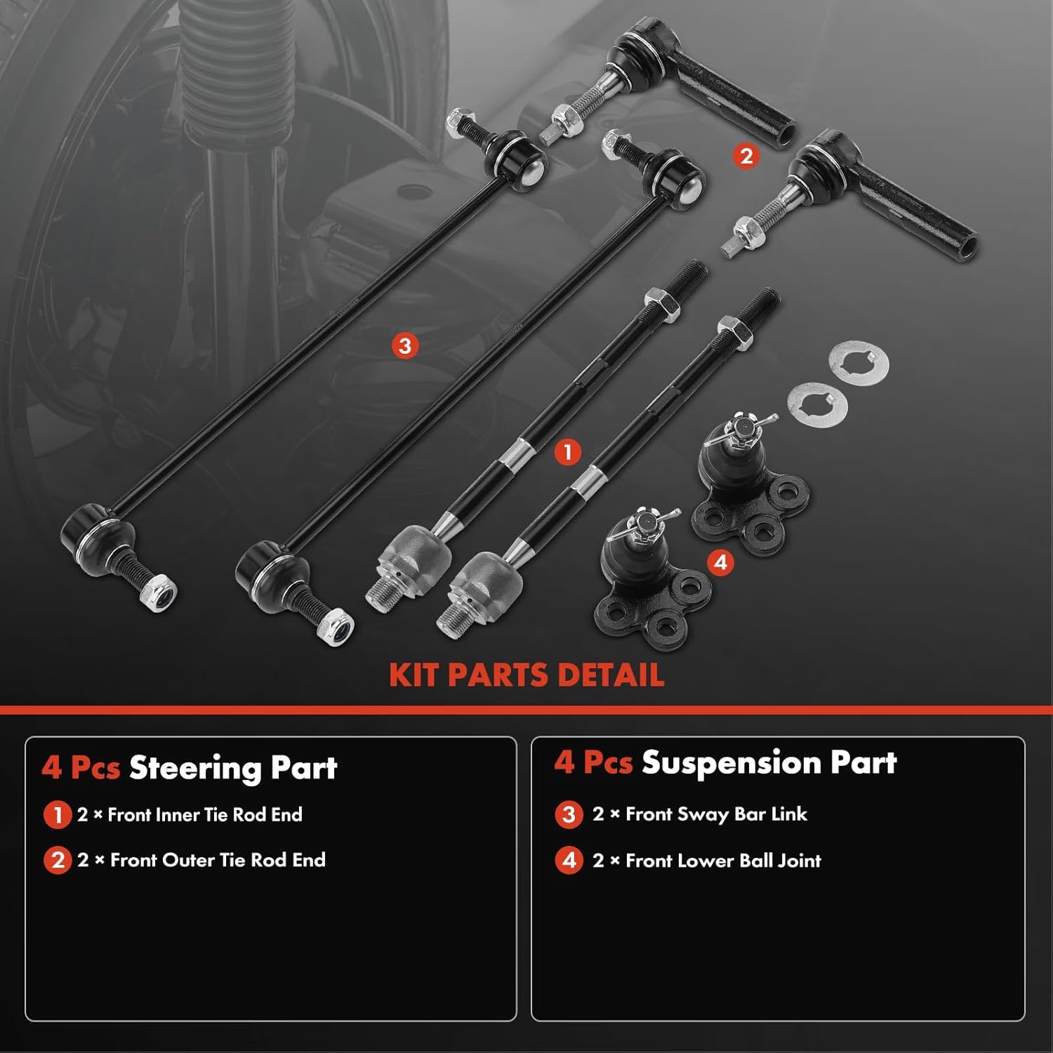 A-Premium Set ot 8, Front Sway Bar Link, Lower Ball Joint, Inner Outer Tie Rod End, Compatible with Chevrolet Traverse 2009-2017, GMC Acadia 2007-2016, Acadia Limited, Buick Enclave, Saturn Outlook