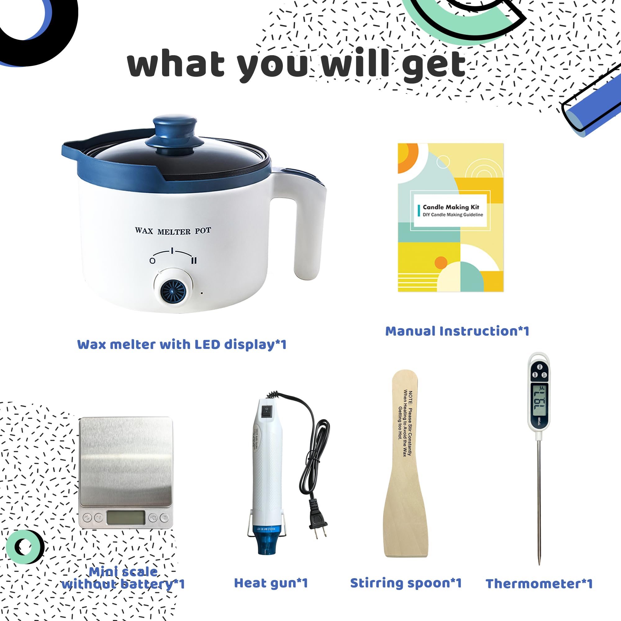 Kit per sciogliere la cera con bilancia digitale (senza batteria), pistola termica, termometro