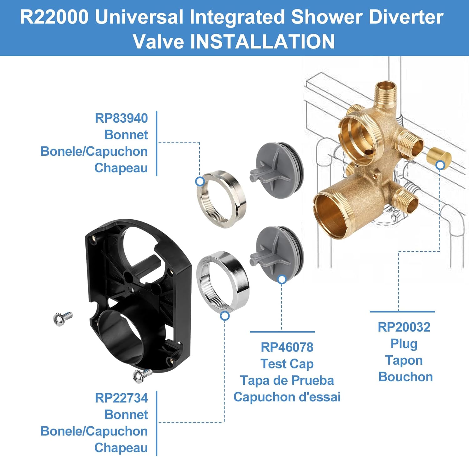 Brass Universal Shower Valve with Integrated Diverter