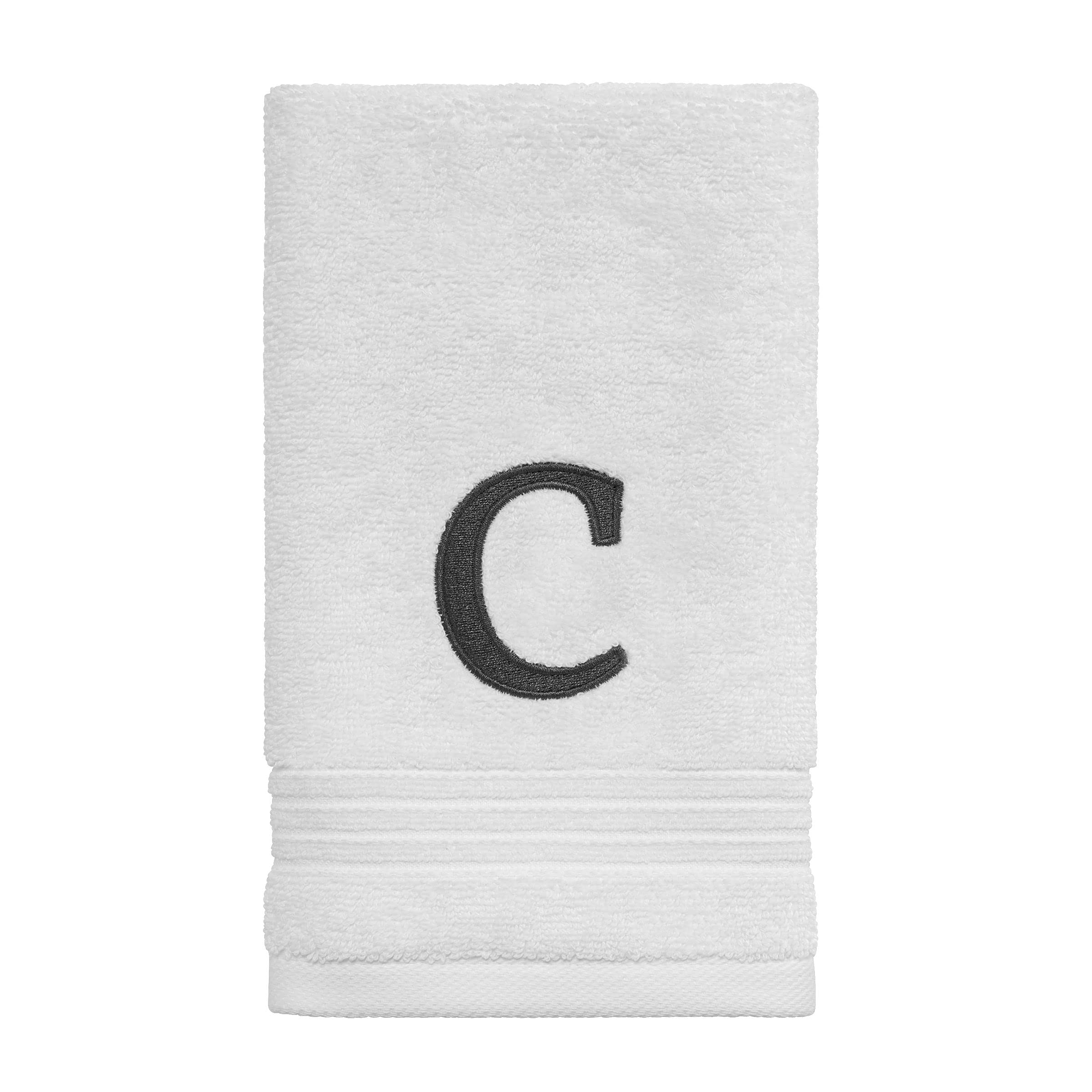 Avanti Linens Monogram Fingertip Towel – 100% Cotton, 11x18 Inches, White With Gray Embroidered Letter, Bathroom Decor (Letter R)