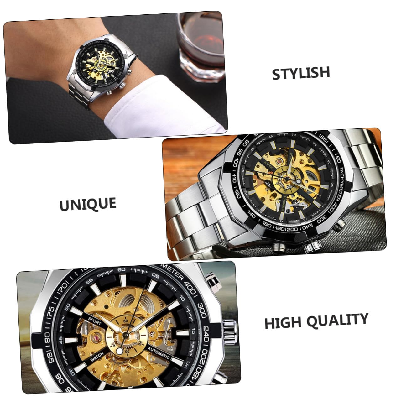 IMIKEYA 1pezzi Orologio Meccanico Scheletrato da Uomo Luminoso senza Batteria Quadrante Chiaro e Lancette Grandi Adatto Qualsiasi Occasione