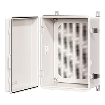 UL Certified Junction Box, NEMA 6 Weatherproof 94V-0 Flame Retardant, Plastic Electrical Enclosure for Industrial Projects, Includes Mounting Plate Grey Cover, 16.1"x12.2"x7.1"