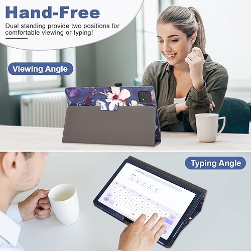 Miniatura 2 de Caweet Funda para tablet T-Mobile Revvl Tab 5G  Funda protectora de cuero de primera calidad con función de apagado y encendido automático, hibisco