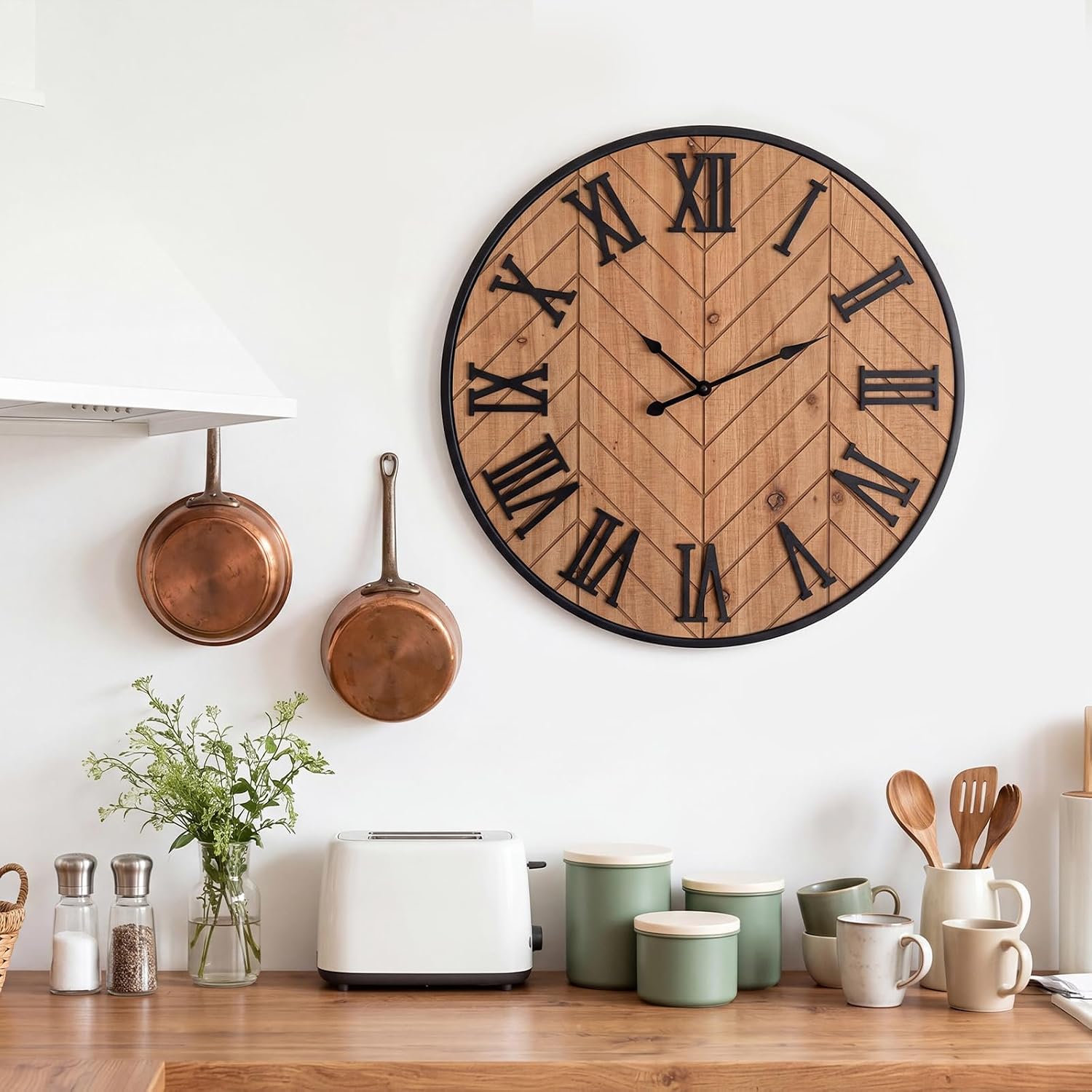 Kenning Farmhouse Wall Clock for Living Room Decor, Rustic 24'' Wall Clock