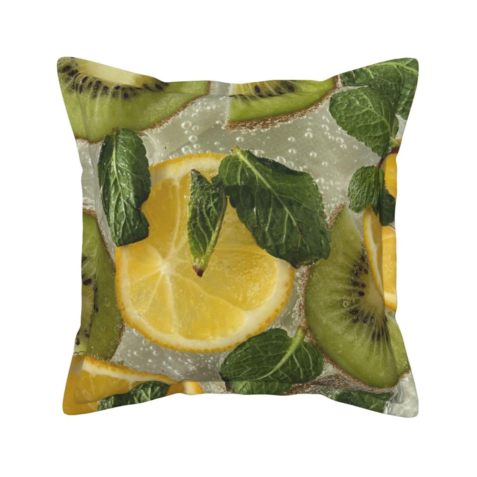 Housses de coussin en cuir 50x50 cm motif citron kiwi pour décoration extérieur et salon rustique