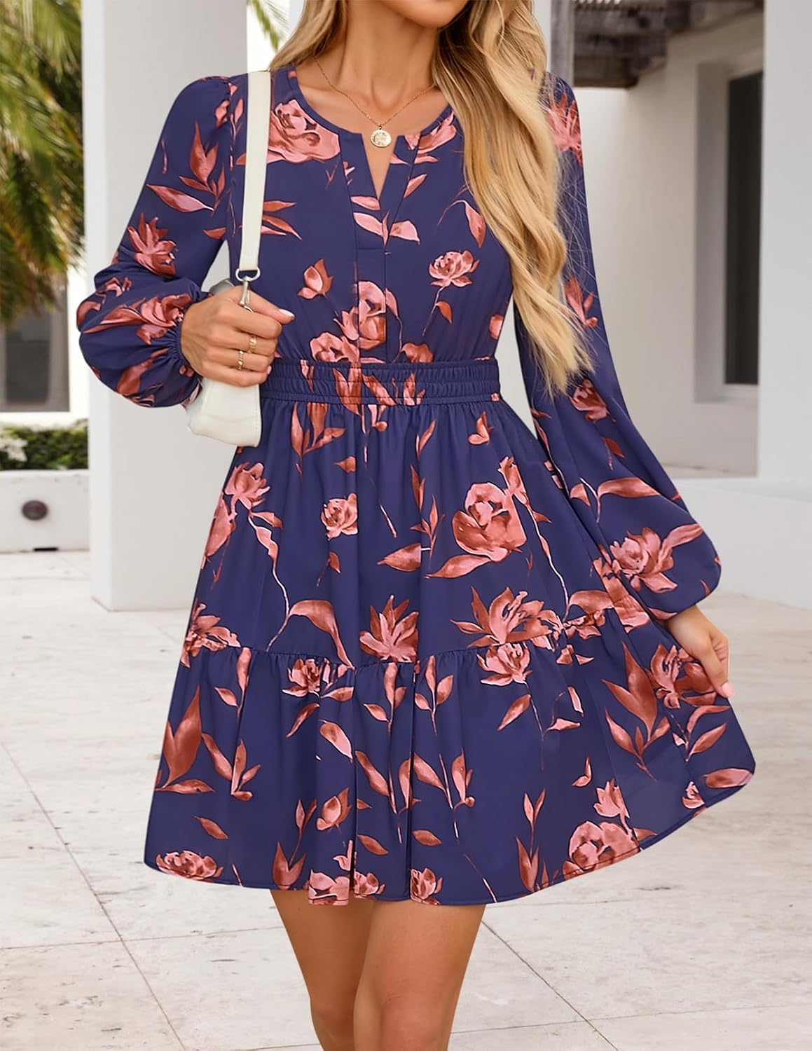 MEROKEETY Fall Wedding Guest Dresses for Women Long Sleeve Floral Casual Lightweight Flowy Swing Boho Dress Pockets - Image 2