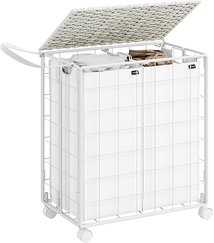 Miniatura 8 de SONGMICS Cesta de lavandería de 130 litros con tapa, cesta de ropa con ruedas, bolsa de forro extraíble plegable, clasificador de ropa hecho en