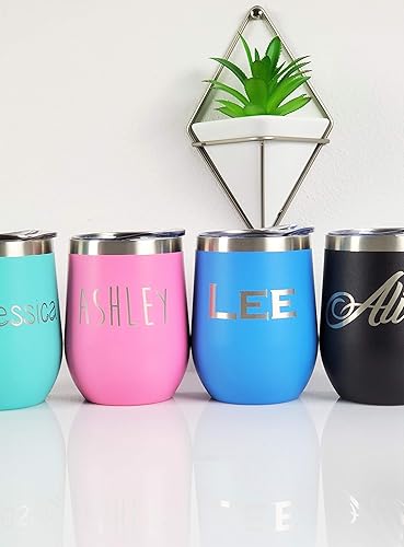 Miniatura 5 de Personalized Monogram Wine Tumbler with Lid - Customized Stainless Steel Stemless Wine Glass