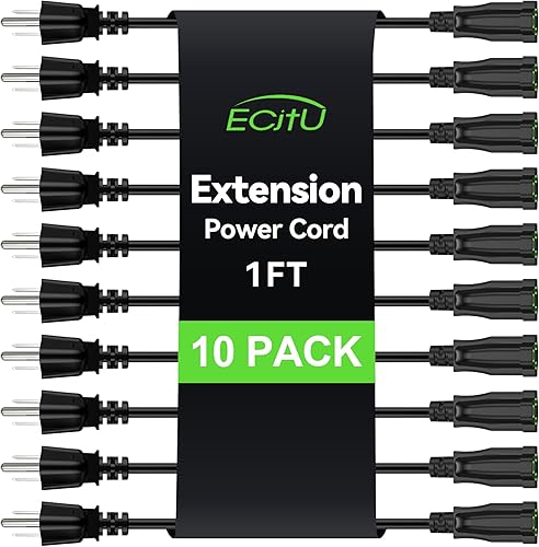 Miniatura 10 de Cable de extensión de alimentación de 1.5 pies18 pulgadas (paquete de 2), cable de extensión eléctrico corto de 3 clavijas, salida única,
