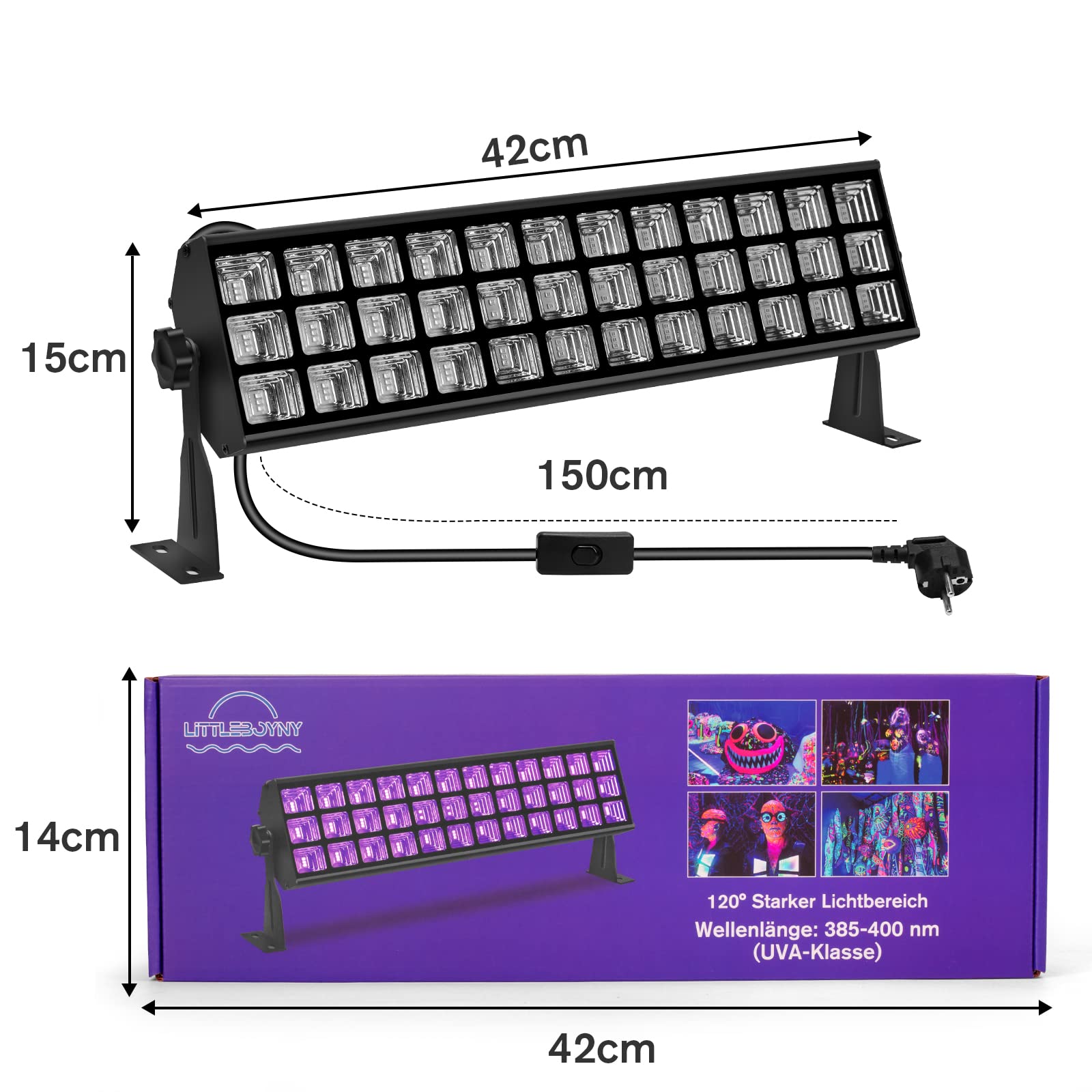 Tubo de luz negra UV de 100 W, 104 unidades, accesorios para barra LED, lámpara de luz negra, enchufe e interruptor, escenarios, decoración de fiesta