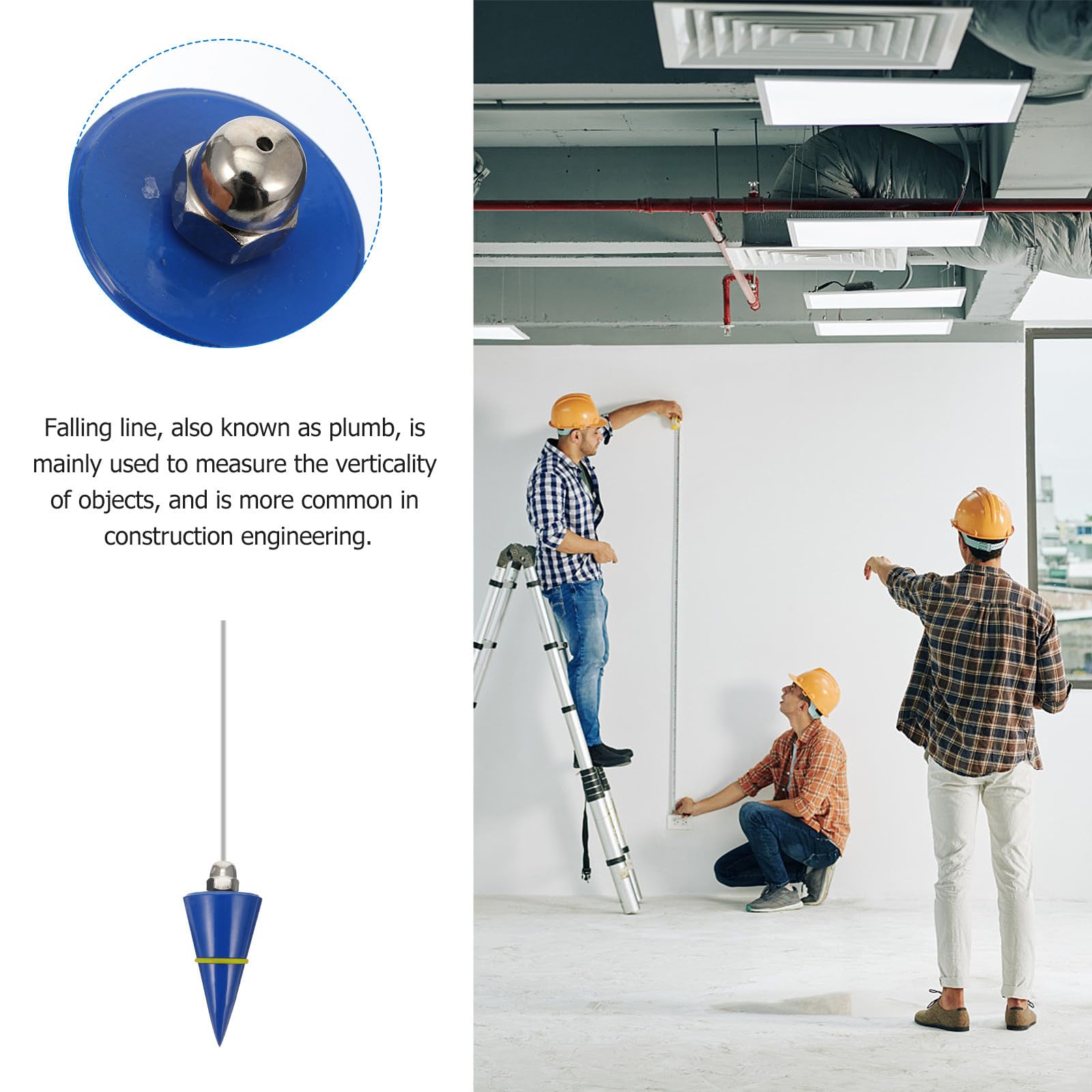 Toddmomy Outil de Mesure Construction Marteau Vertical 300G Fil à Plomb Suspendu 12M pour Usage Professionnel sur Chantier Couleur Aléatoire