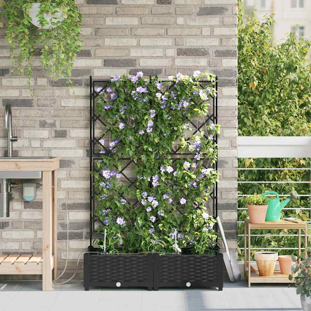 Doniczka ogrodowa 2 szt Czarny Z tworzywa sztucznego Samonawadniajaca Nowoczesna Donica Zewnetrzna z Systemem Nawadniania Do Ogrodu Tarasu Balkonu 80x40x126 cm
