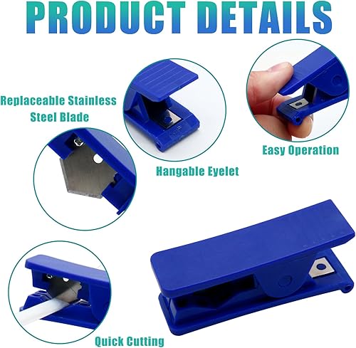 Miniatura 4 de 3 piezas de cortador de tubos de plástico PTFE, cortador de tubería azul, cortador de manguera de tubo cuadrado para tubo de nailon PVC PU y