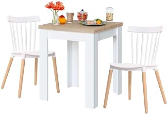 Juego Mesa y 2 Sillas Cocina, Conjunto de Mesa Extensible + 2 Sillas Alna Blanco y Roble Canadian