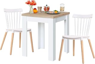 Juego Mesa y 2 Sillas Cocina, Conjunto de Mesa Extensible + 2 Sillas Alna Blanco y Roble Canadian