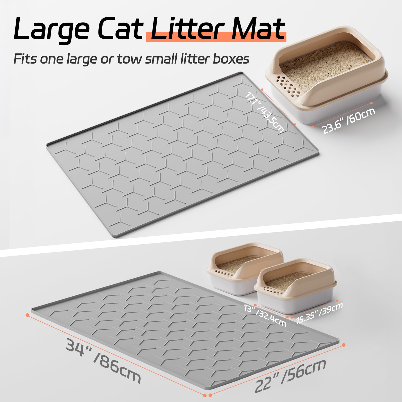 Bulkniu Alfombrilla Grande de Silicona para Arena para Gatos, Impermeable/a Prueba de orina, Reciclaje de Arena, fácil de Limpiar, Suave para Patas de Gatito (22 x 34 Pulgadas, Gris)