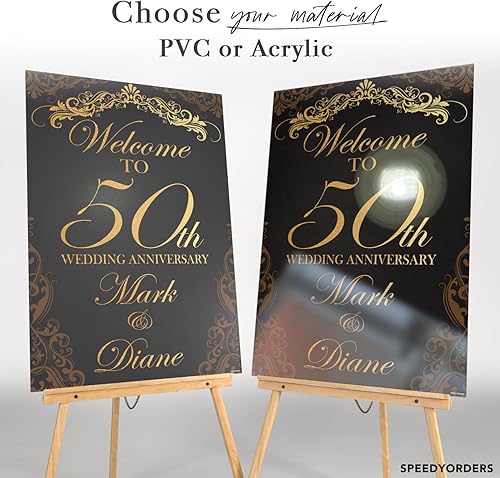 Miniatura 2 de SPEEDYORDERS Cartel de aniversario de boda número 50, letrero de aniversario dorado personalizado, póster de fiesta de aniversario de matrimonio