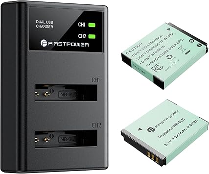 FirstPower 2 Pack NB-6LH NB-6L Batteries and Dual USB Charger for Canon Powershot SX500 is, SX510 HS, SX520 HS, SX530 HS, SX540 HS, SX170 is, SX700 HS, SX710 HS, SX610 HS, SX280 HS, D20, D30, S90,S120