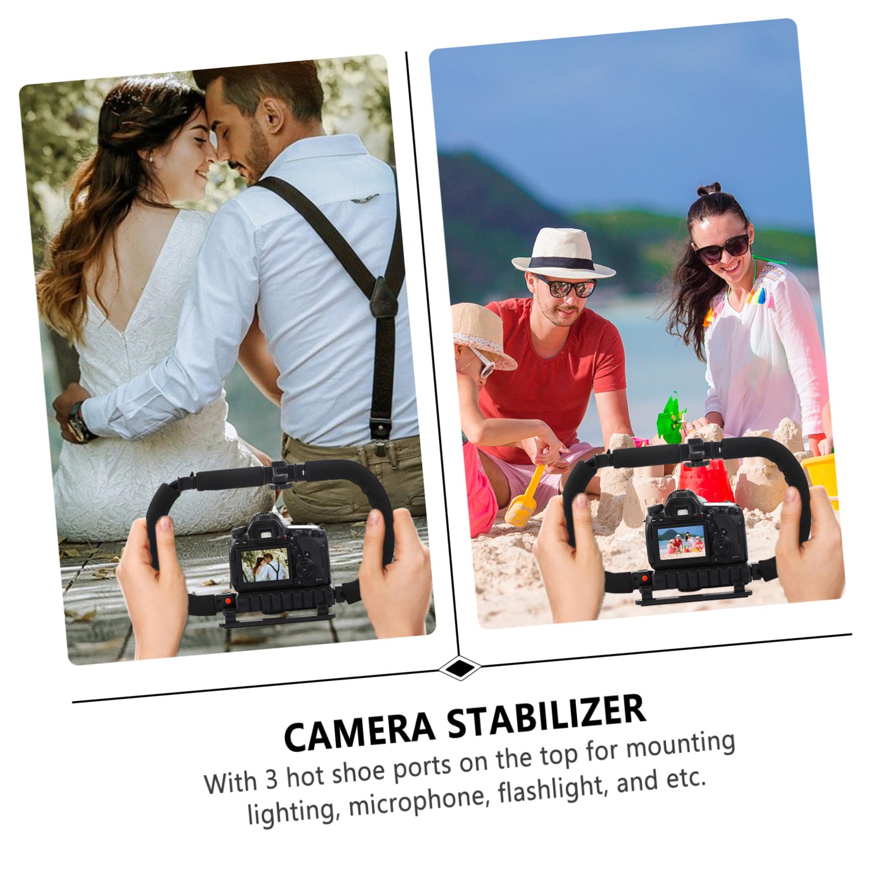 SECFOU Stabilizzatore per Fotocamera Portatile Nero Impugnatura in Spugna Anti-affaticamento e 3 Porte Hot Shoe, Supporto Vite da 1/4 Pollice per Smartphone e Videocamere Dv