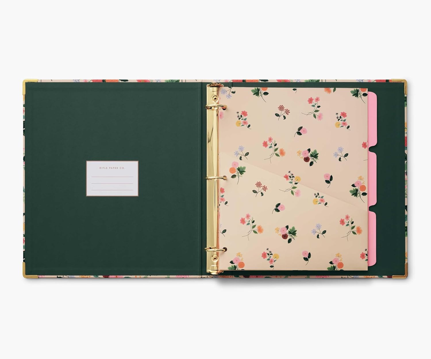 RIFLE PAPER CO. Dahlia Classic Binder - 1" Three-Ring Binder with Illustrated Floral Cover, Holds 175 Pages, 3 Tabbed Dividers and 6 Adhesive Labels, Reinforced Metal Corners
