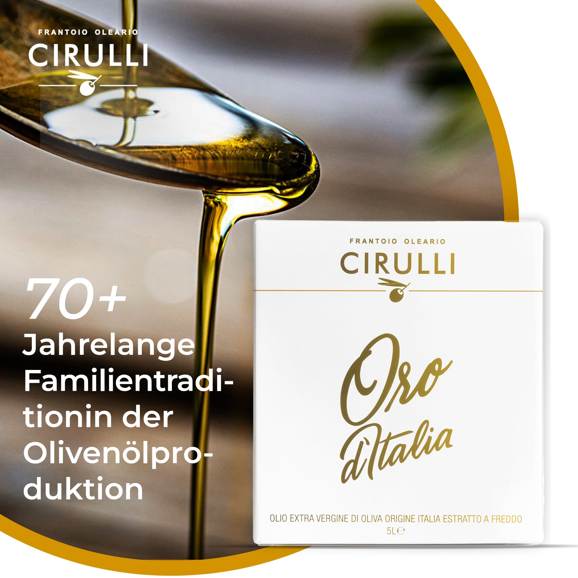 Cirulli Italienisches Natives Olivenöl Extra - 5L - Bag-in-Box mit Seitentap - Kaltgepresstes Premium EVOO - Altes Olivenöl Extra Vergine - Frühe Ernte - Handgepflückt - Reich an Polyphenolen