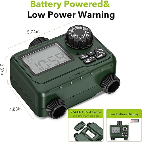 Miniatura 2 de BN-LINK Temporizador de rociadores para exteriores, temporizador de agua programable de 2 zonas con retardo de lluvia, sistema de riego automático