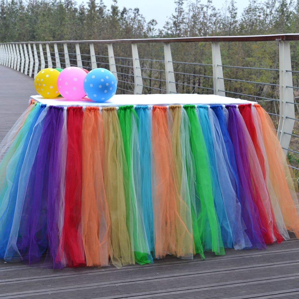 Gonna Tavolo Tulle Arcobaleno GewoneLife - 6 Metri Per Feste E Compleanni - Foto 5