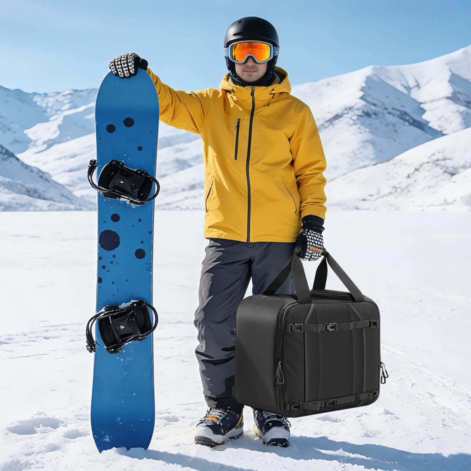 Findway Sac à Chaussures de Ski，55L Housses à Skis avec Compartiment pour Casque,pour Veste, Casque, Lunettes de Protection, Gants