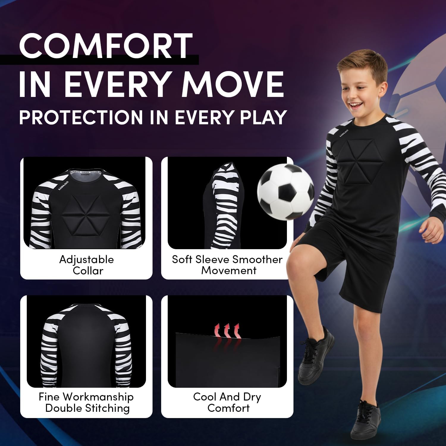 Soccer Goalie Jersey Youth & Adult - Padded Goalkeeper Jersey - Long Sleeve Soccer Goalie Shirt for Kids, Men, Women - Image 4